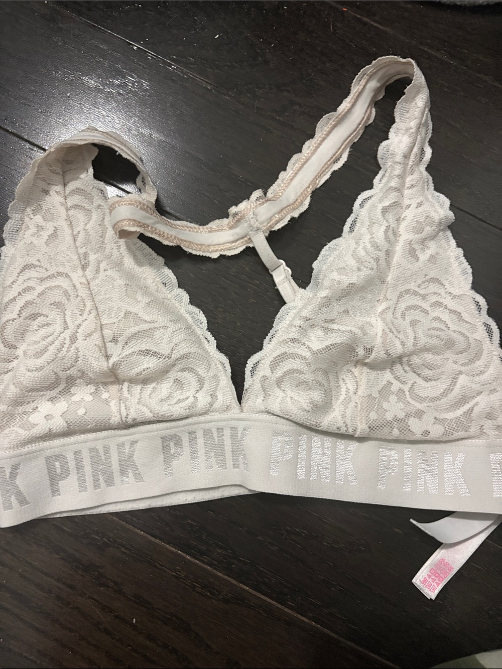 PINK Victoria's Secret Ivory Lace Bralette with Logo Band